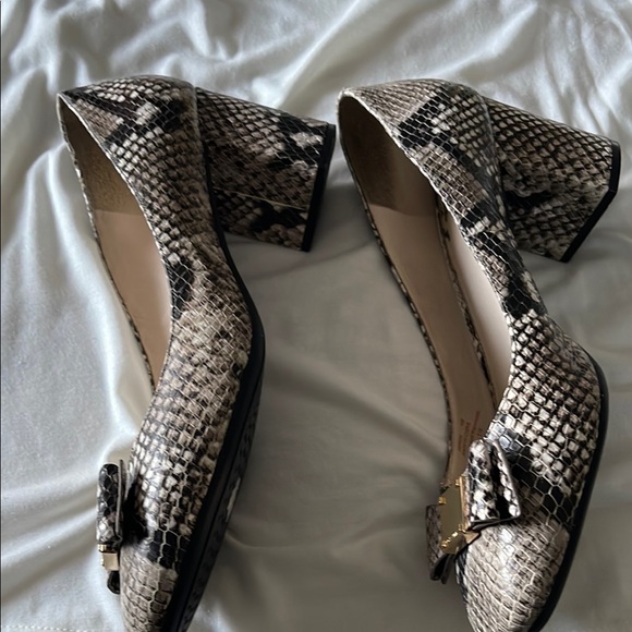 Cole Haan Brown Beige block heel Snakeskin Texture and Gold-Toned Embellishment - Picture 6 of 11